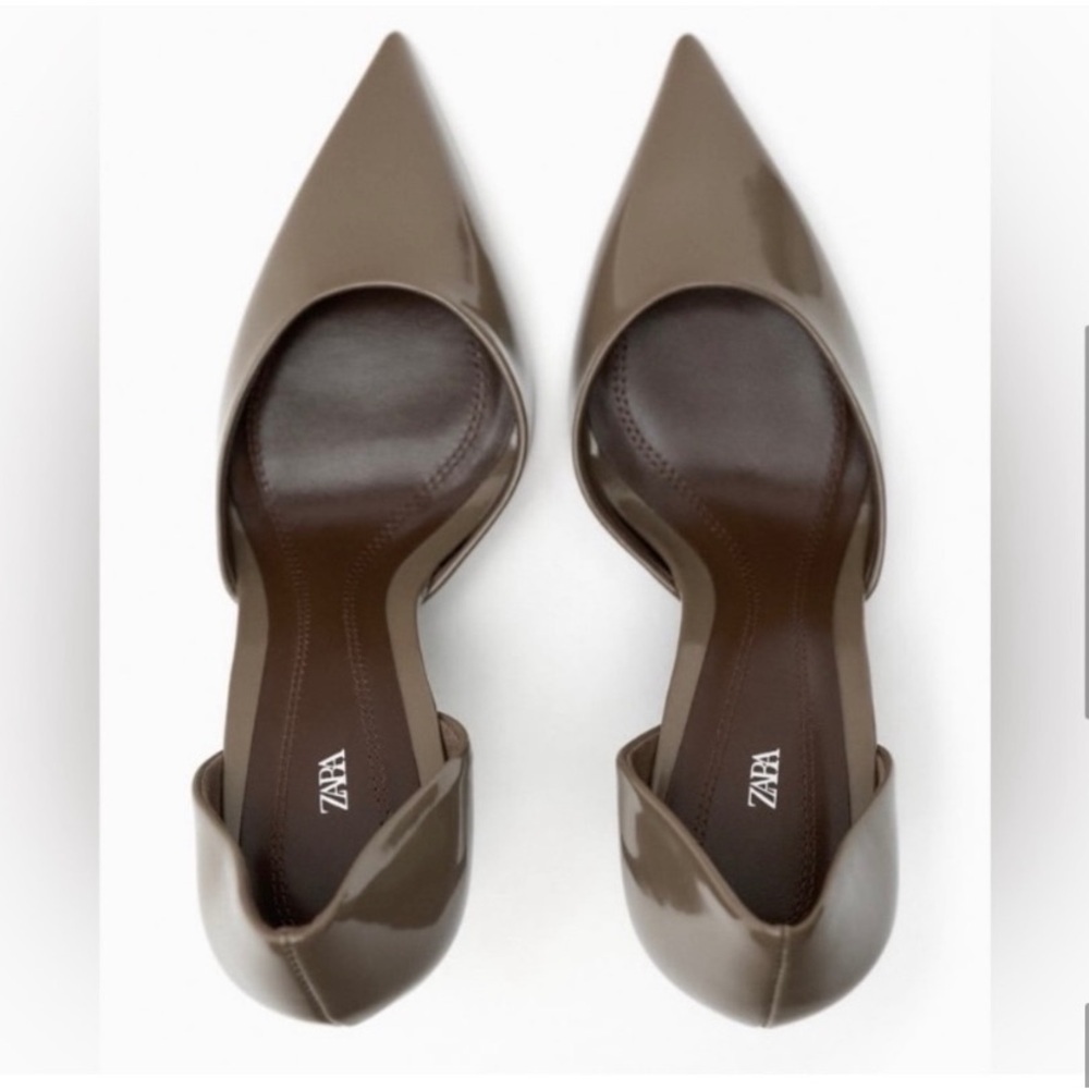 Zara Taupe Pointed Toe High Heel Court Shoes - Picture 6 of 10